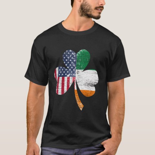 Ireland Shamrock St Patricks Day Irish Us Flag T_Shirt