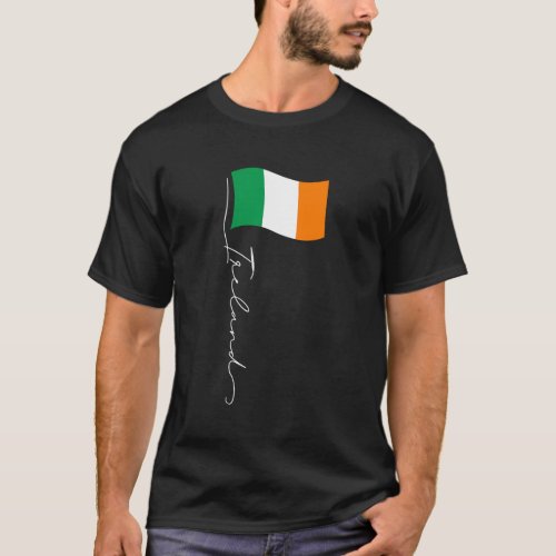 Ireland Signature Flag Pole Elegant Patriotic Iris T_Shirt