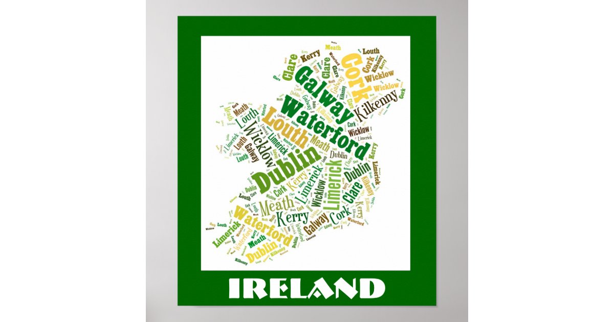 Ireland Silhouette Word Art Poster Zazzle