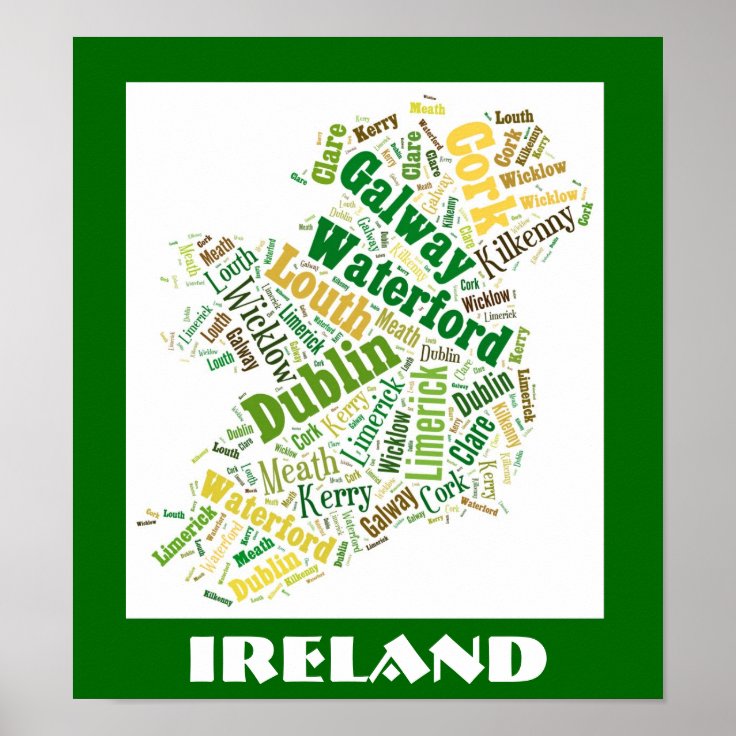 Ireland Silhouette Word Art Poster Zazzle