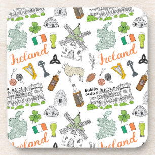 Ireland Sketch Doodle Pattern Beverage Coaster
