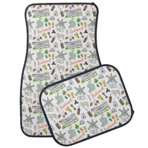 Ireland Sketch Doodle Pattern Car Floor Mat