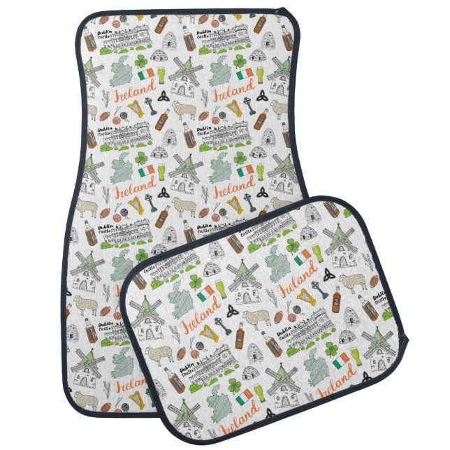 Ireland Sketch Doodle Pattern Car Floor Mat (Set)