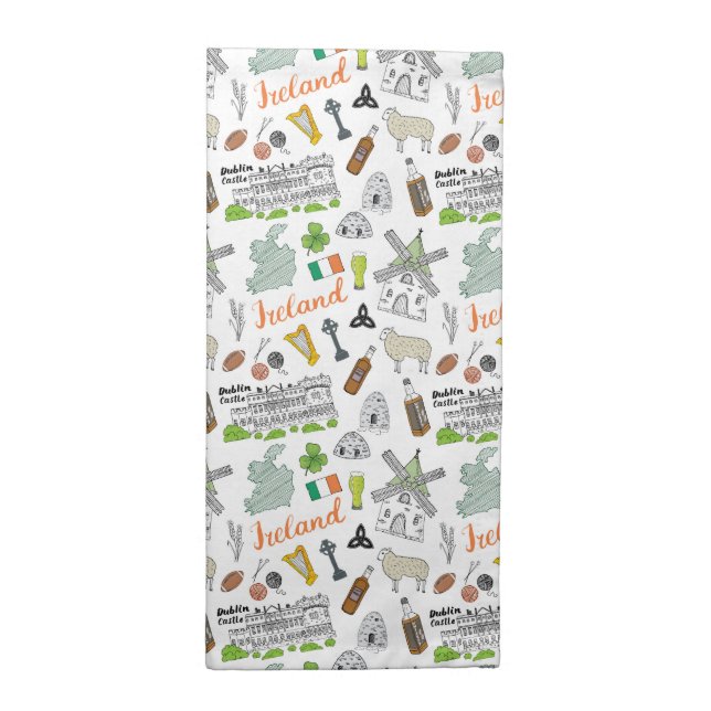 Ireland Sketch Doodle Pattern Cloth Napkin (Half Fold)