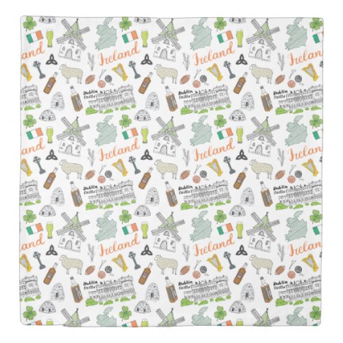 Ireland Sketch Doodle Pattern Duvet Cover