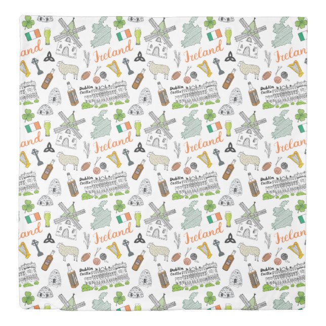Ireland Sketch Doodle Pattern Duvet Cover (Front)