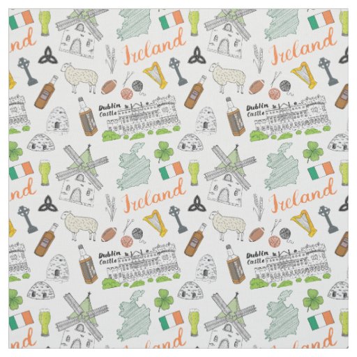 Ireland Sketch Doodle Pattern Fabric