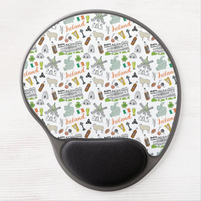 Ireland Sketch Doodle Pattern Gel Mouse Pad (Front)
