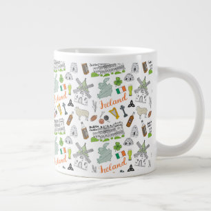 Ireland Sketch Doodle Pattern Giant Coffee Mug