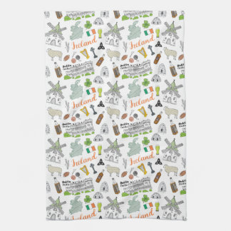 Ireland Sketch Doodle Pattern Kitchen Towel