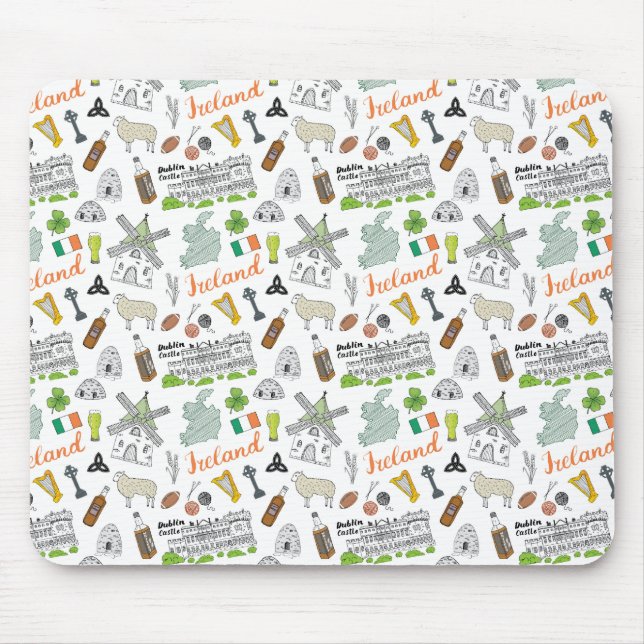 Ireland Sketch Doodle Pattern Mouse Pad (Front)