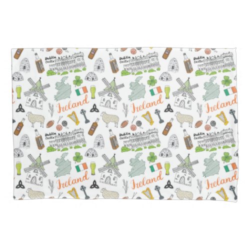 Ireland Sketch Doodle Pattern Pillow Case