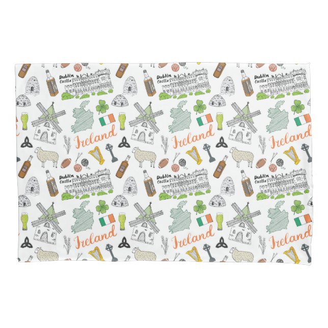 Ireland Sketch Doodle Pattern Pillow Case (Front-Left)