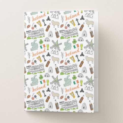 Ireland Sketch Doodle Pattern Pocket Folder