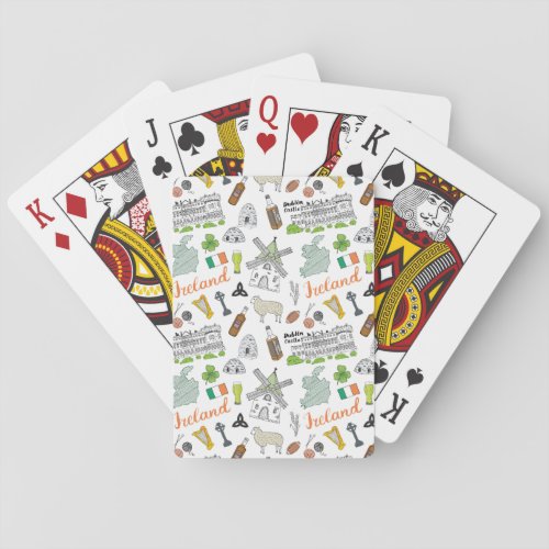 Ireland Sketch Doodle Pattern Poker Cards