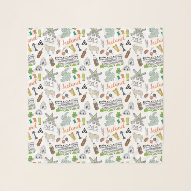 Ireland Sketch Doodle Pattern Scarf (Front)