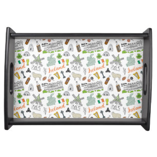 Ireland Sketch Doodle Pattern Serving Tray
