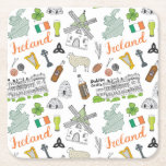 Ireland Sketch Doodle Pattern Square Paper Coaster