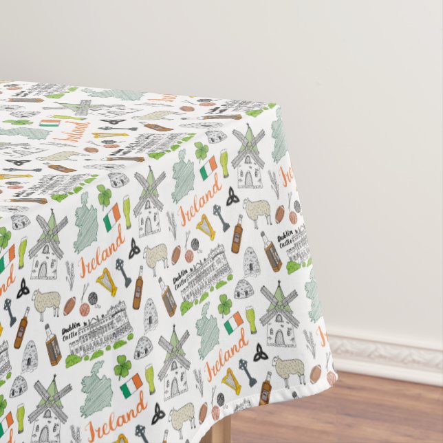 Ireland Sketch Doodle Pattern Tablecloth (In Situ)