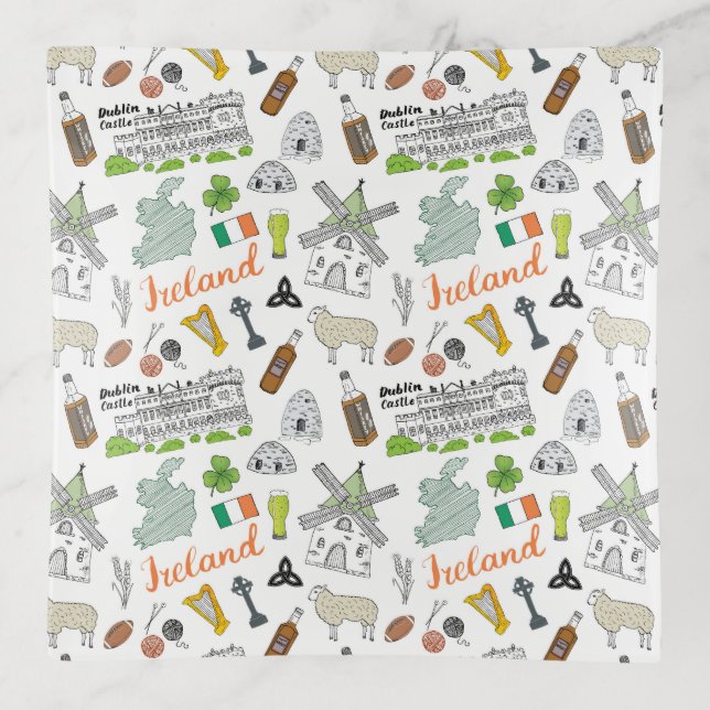 Ireland Sketch Doodle Pattern Trinket Tray (Front)