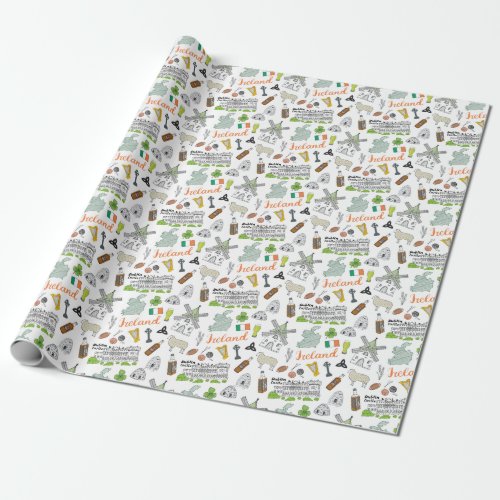 Ireland Sketch Doodle Pattern Wrapping Paper