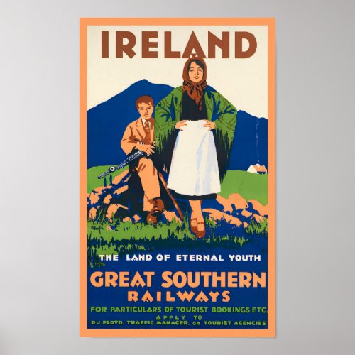 Ireland Southern Railways vintage travel Poster