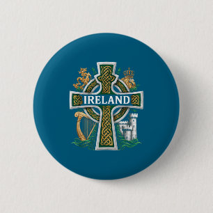 Ireland St Patrick Day Celtic Cross Green Celebrat Button
