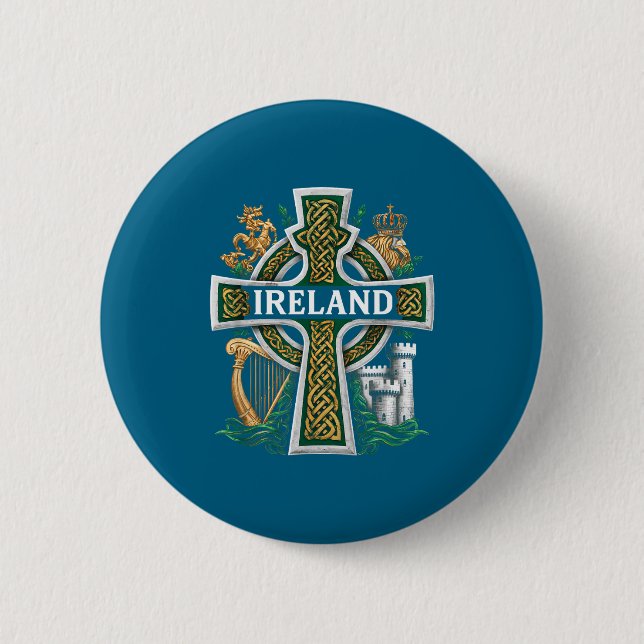 Ireland St Patrick Day Celtic Cross Green Celebrat Button (Front)