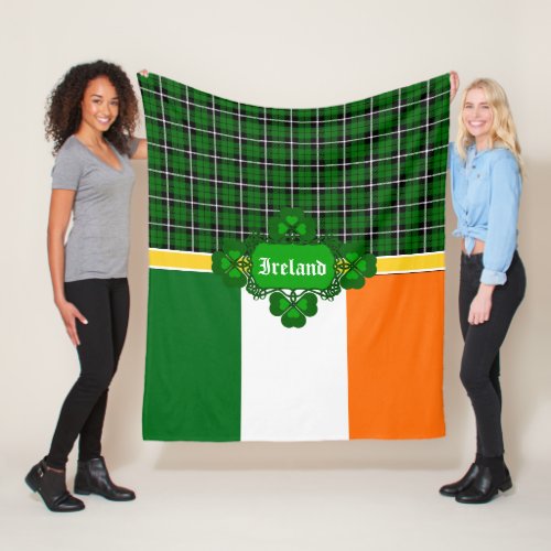 Ireland Tartan flag Celtic design shamrock Fleece Blanket