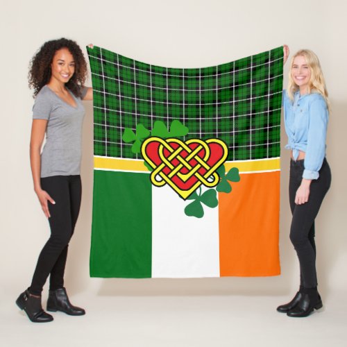 Ireland Tartan flag Celtic heart shamrock Irish Fleece Blanket