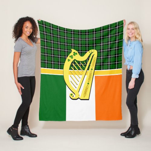 Ireland Tartan Ireland flag Celtic harp shamrock Fleece Blanket