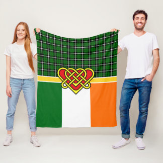 Ireland Tartan, Ireland flag, Celtic heart, Irish Fleece Blanket