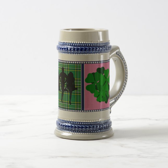 Ireland tartan,shamrock clover, river dancers beer stein (Front Right)