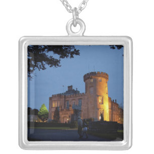 Ireland, the Dromoland Castle lit at dusk, Silver Plated Necklace