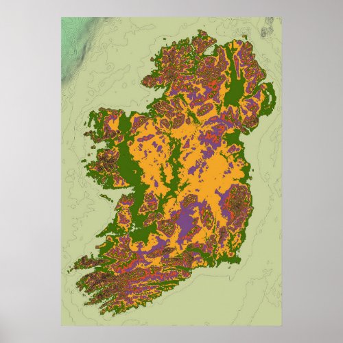 Ireland topographic map poster