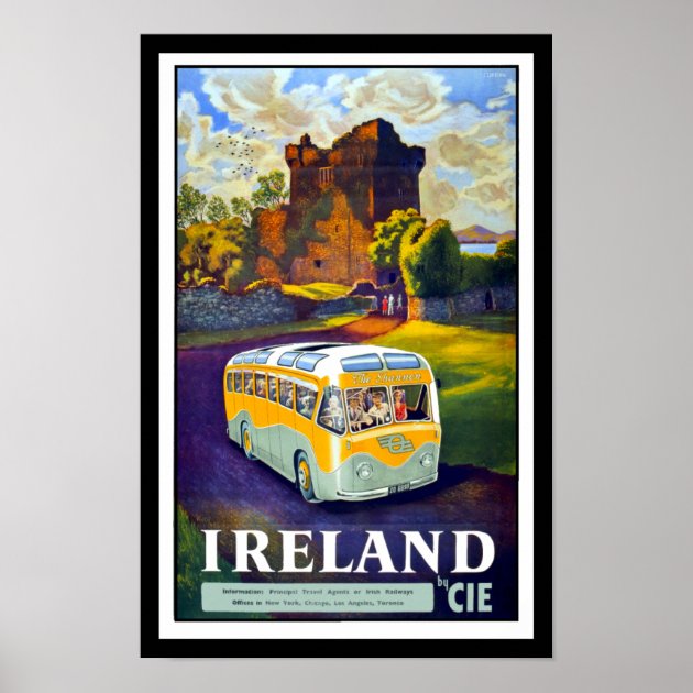 Ireland by CIE Ireland United Kingdom Vintage Tour Bus Travel Art Poster Print 