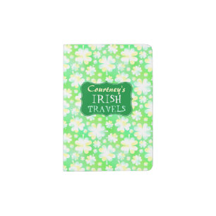 Ireland Trip Green Shamrocks Personalized Travel Passport Holder