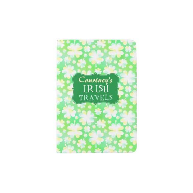 Ireland Trip Green Shamrocks Personalized Travel Passport Holder (Front)