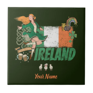 Ireland Vintage Flag St. Patrick's Day Retro Ceramic Tile
