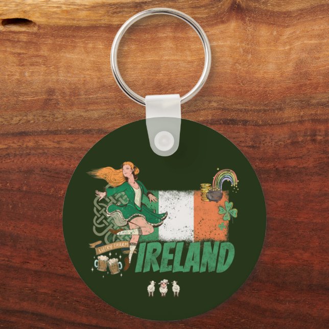Ireland Vintage Flag St. Patrick's Day Retro Keychain (Front)