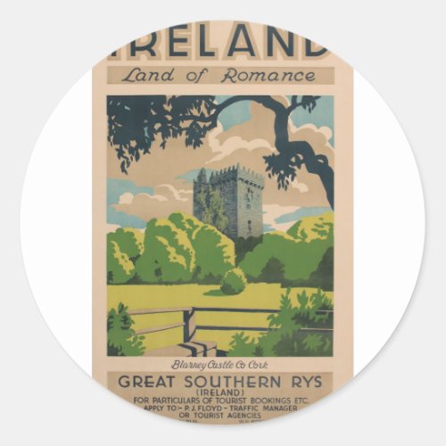 Ireland Vintage Travel Classic Round Sticker