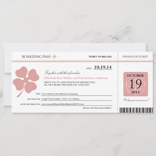 Ireland Wedding Boarding Pass Invitation