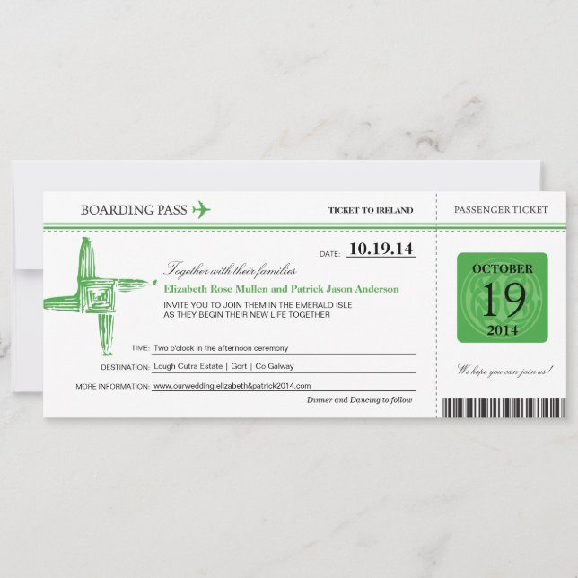 Ireland Wedding Boarding Pass Invitation (Front)