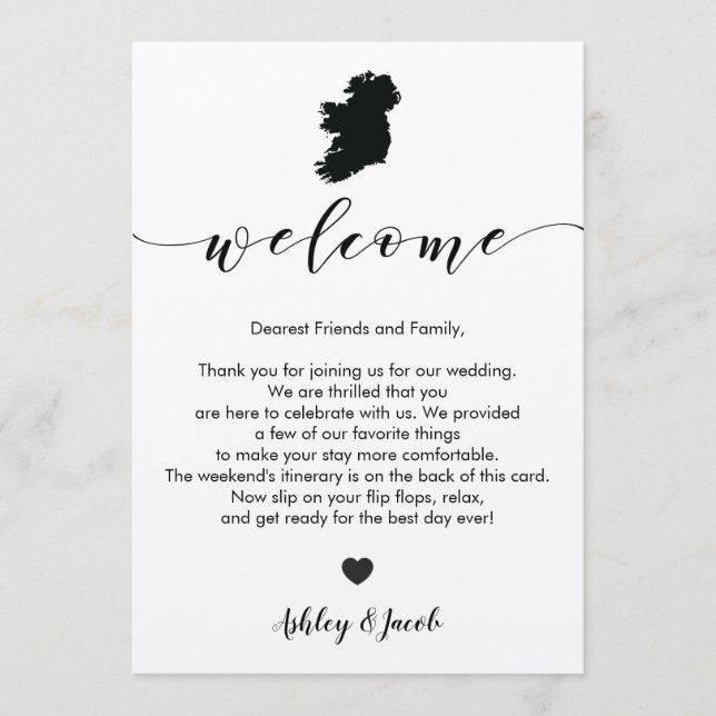 Ireland Wedding Welcome Letter & Itinerary Card (Front)