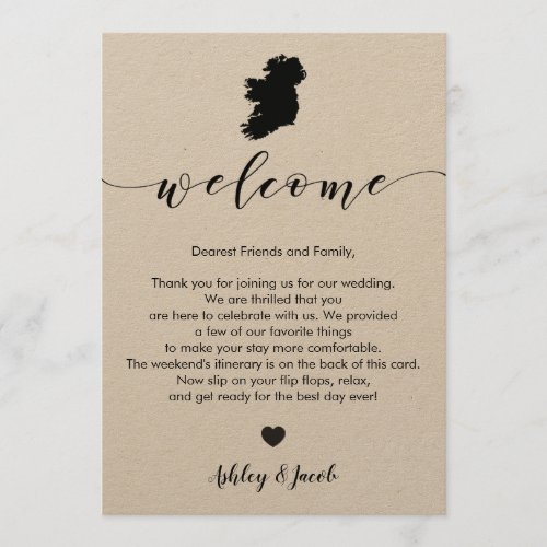 Ireland Wedding Welcome Letter  Itinerary Card
