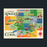 Ireland's Kerry & Cork Map Postcard<br><div class="desc">A very cool colorful old postcard map of County's Kerry & Cork!</div>