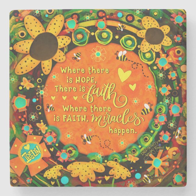 Irelyn’s Faith Miracle Floral Fun Stone Coaster (Front)