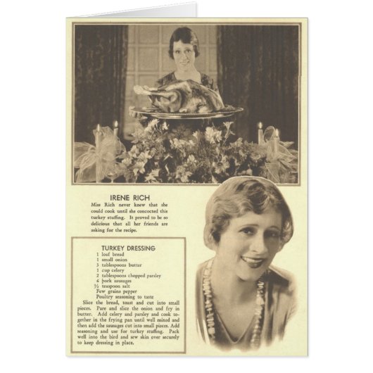 Irene Rich Turkey Dressing Recipe Cards (Front)