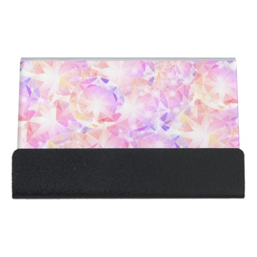 Iridescence Pink Lavender Brilliant Crystal Desk Business Card Holder