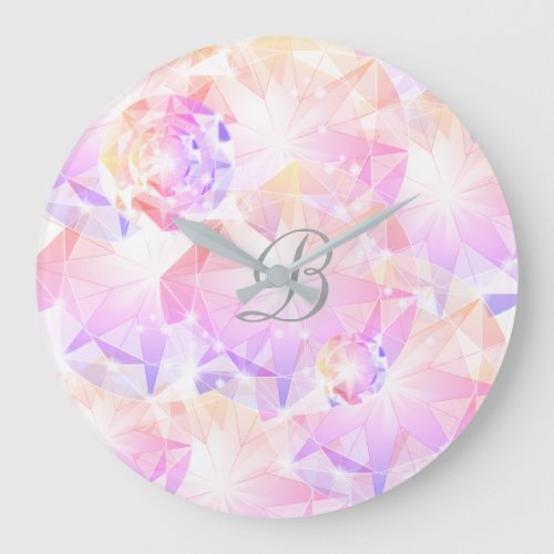 Iridescence Pink Lavender Brilliant Crystal Large Clock
